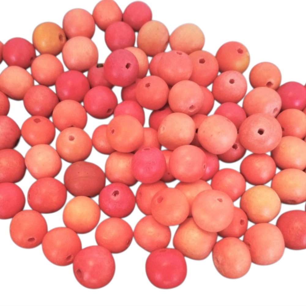 70+ Orange wood BEADS round NEW Vintage handmade 8-10 mm